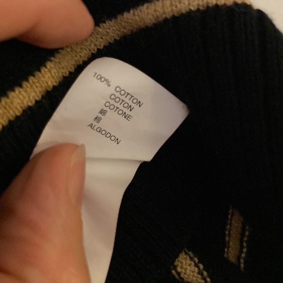 Gap 3/4 Sleeve 100% Cotton Black and Tan Striped Sweater - Picture 6 of 6